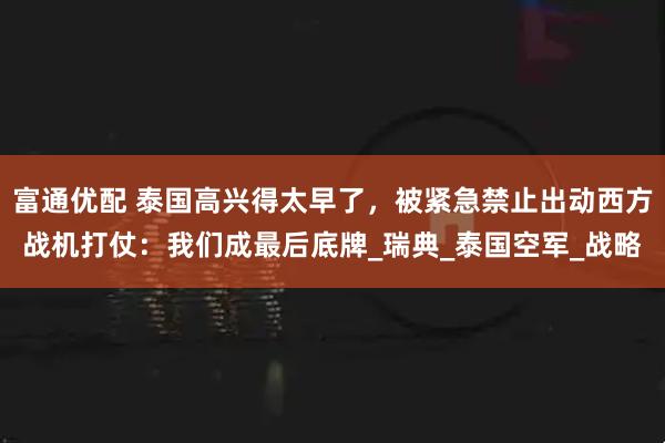 富通优配 泰国高兴得太早了，被紧急禁止出动西方战机打仗：我们成最后底牌_瑞典_泰国空军_战略